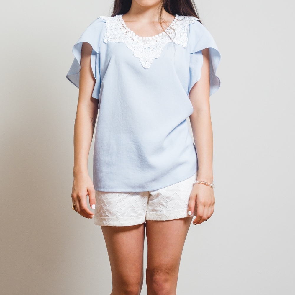 Butterfly Sleeves Lace Blouse